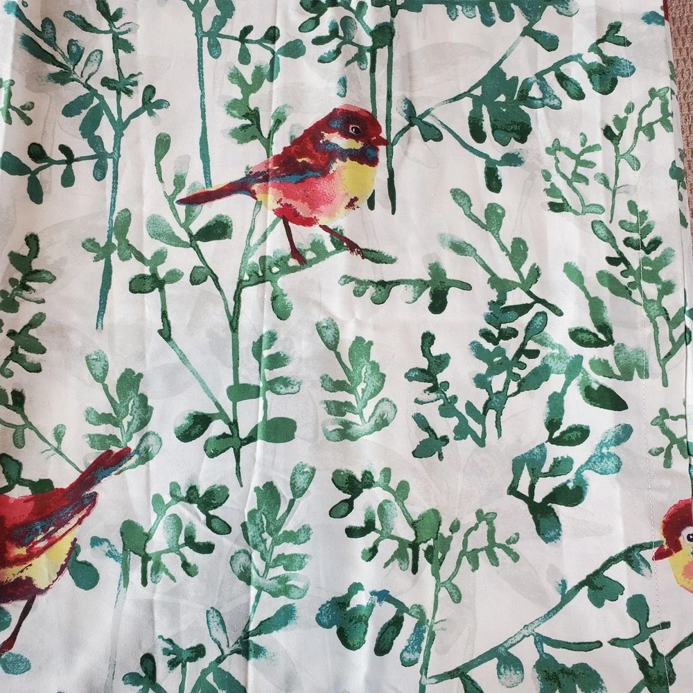 Pier 1 Imports Bird Botanical Cotton Shower Curtain White Green Red Watercolor